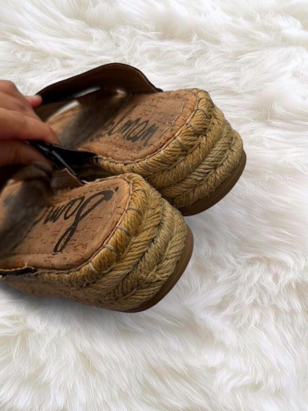 Sam Edelman Black Croc Slide Sandals with Espadrille Platform - Picture 5 of 5